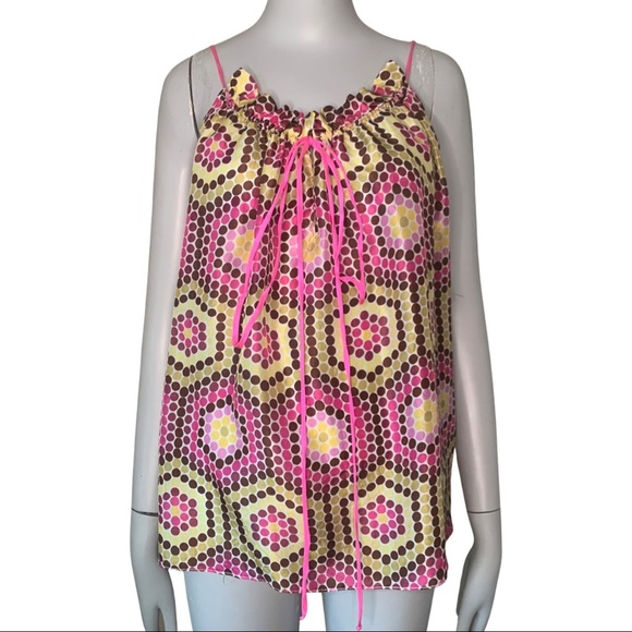 MILLY Vintage Silk Abstract Print Spaghetti Strap Drawstring Top Camisole - Picture 3 of 13